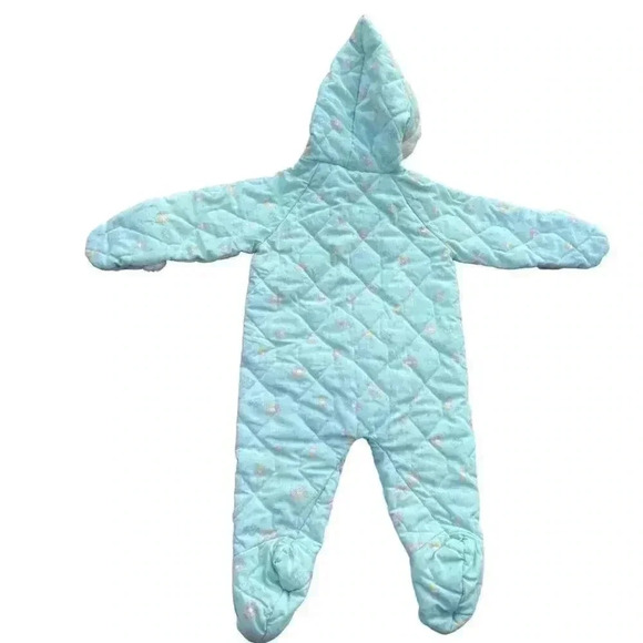 Vintage Baby‎ Quilted Snowsuit w/ Hood Pastel Blue squirrel Warm Cozy - Picture 15 of 15